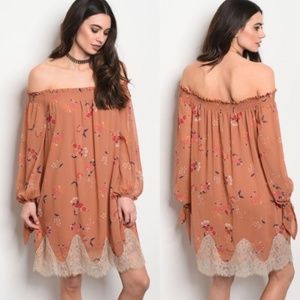 Size Small Long Sleeve Off The Shoulder Skater Floral Dress